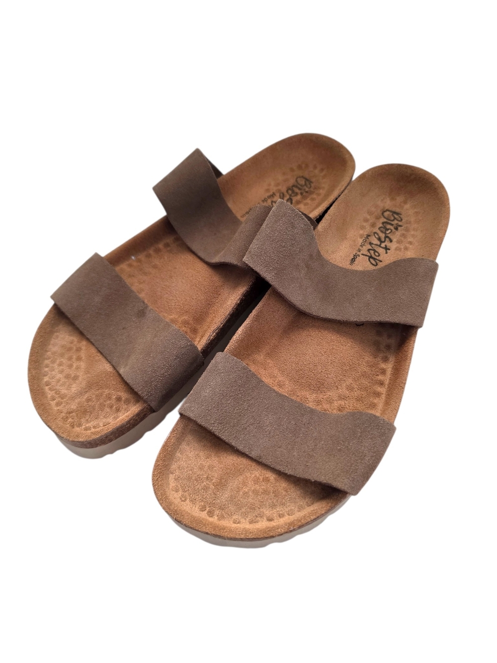 Biostep Tan Genuine Suede Leather Slip On Sandals Size 7.5 Made in Spain